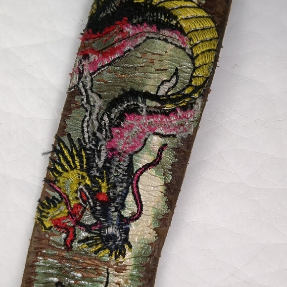 Leather Island belt designed by Bill Lavin distressed with dragons. - Picture 3 of 7